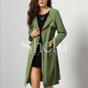 Army Green Long Sleeve Pockets Trench Coat